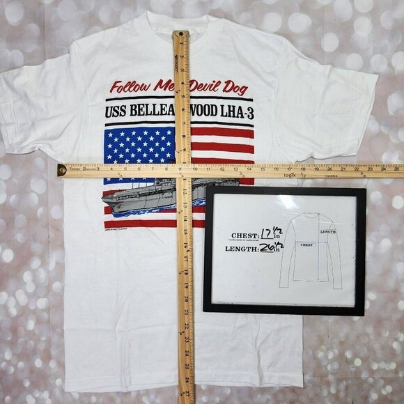 Hanes Vintage USS Belleau Wood LHA-3 White Cotton T-Shirt, Men's - Picture 5 of 7